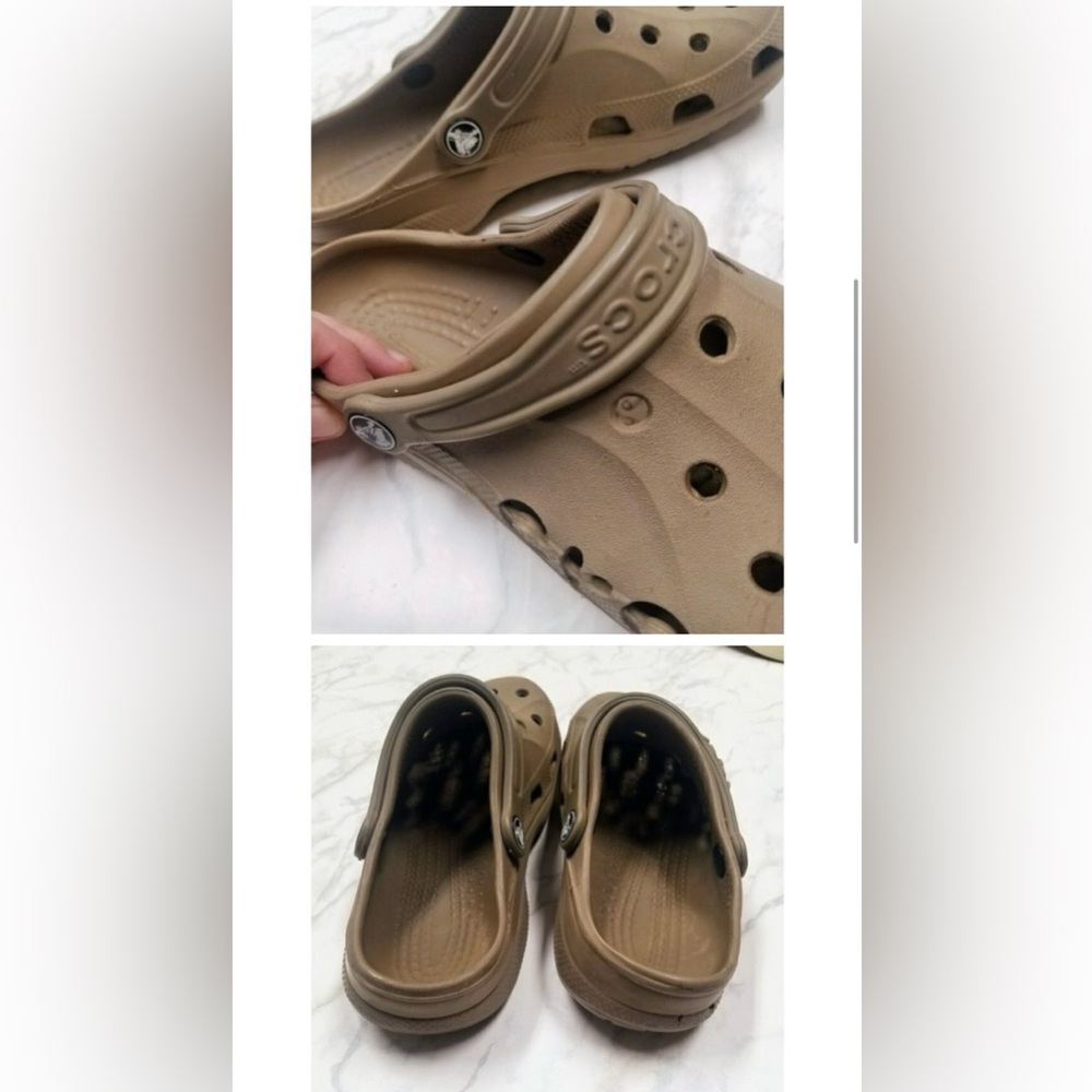 crocs beige womens sz 7 very used and FLAWED